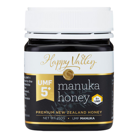 A 250-gram jar of delicious, all-natural UMF® 5+, MGO 83+ Manuka Honey.