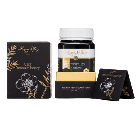 UMF 15+ MGO 514+ Manuka Honey, 500gram 17.6 oz, Premium gold and black packaging New Zealand Manuka Honey from Happy Valley Honey
