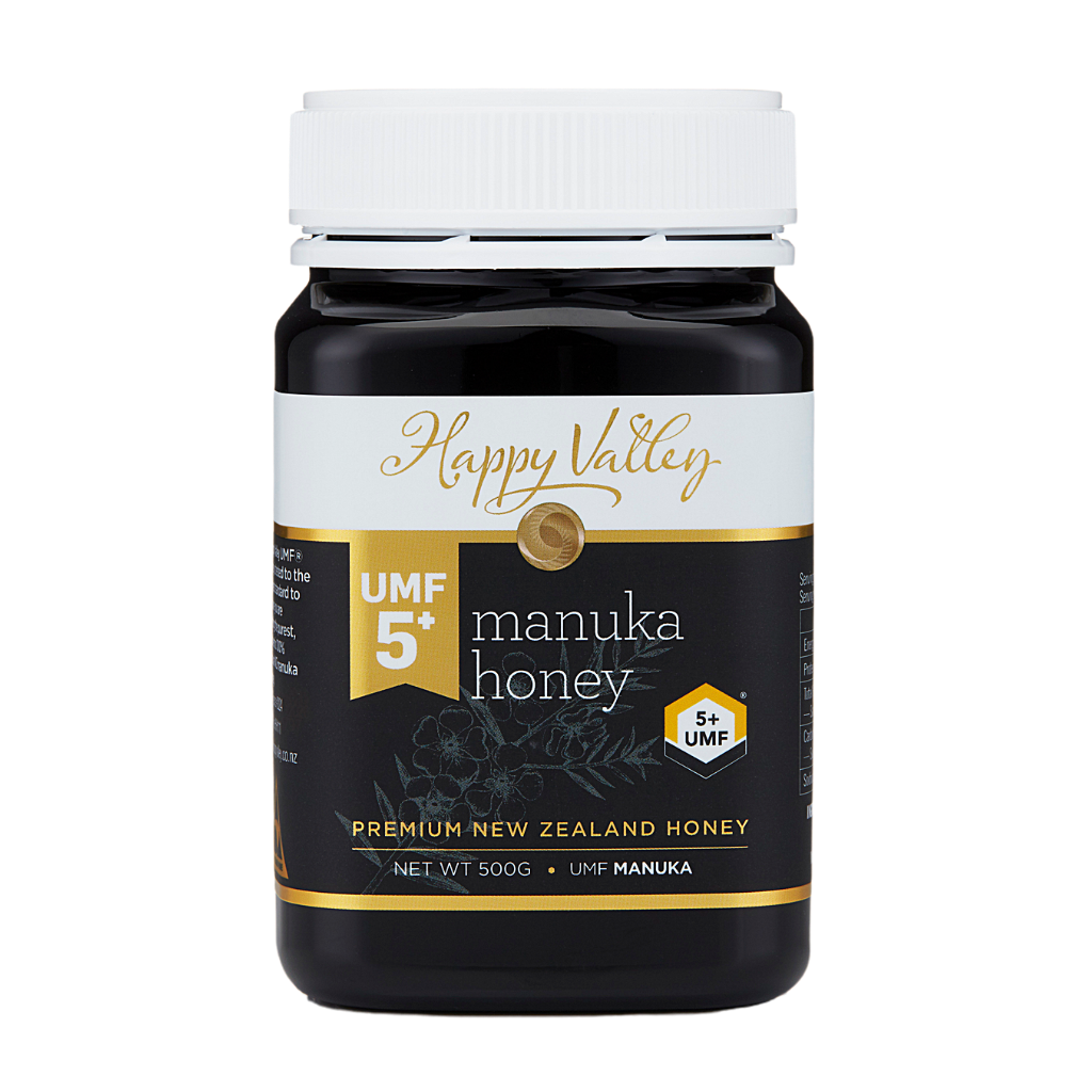 A 500-gram jar of delicious, all-natural UMF® 5+, MGO 83+ Manuka Honey.